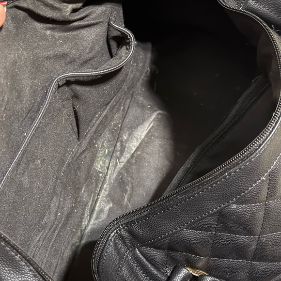 Black Quilted Leather Satchel Bag with Top Handles & Crossbody Strap - Picture 9 of 10